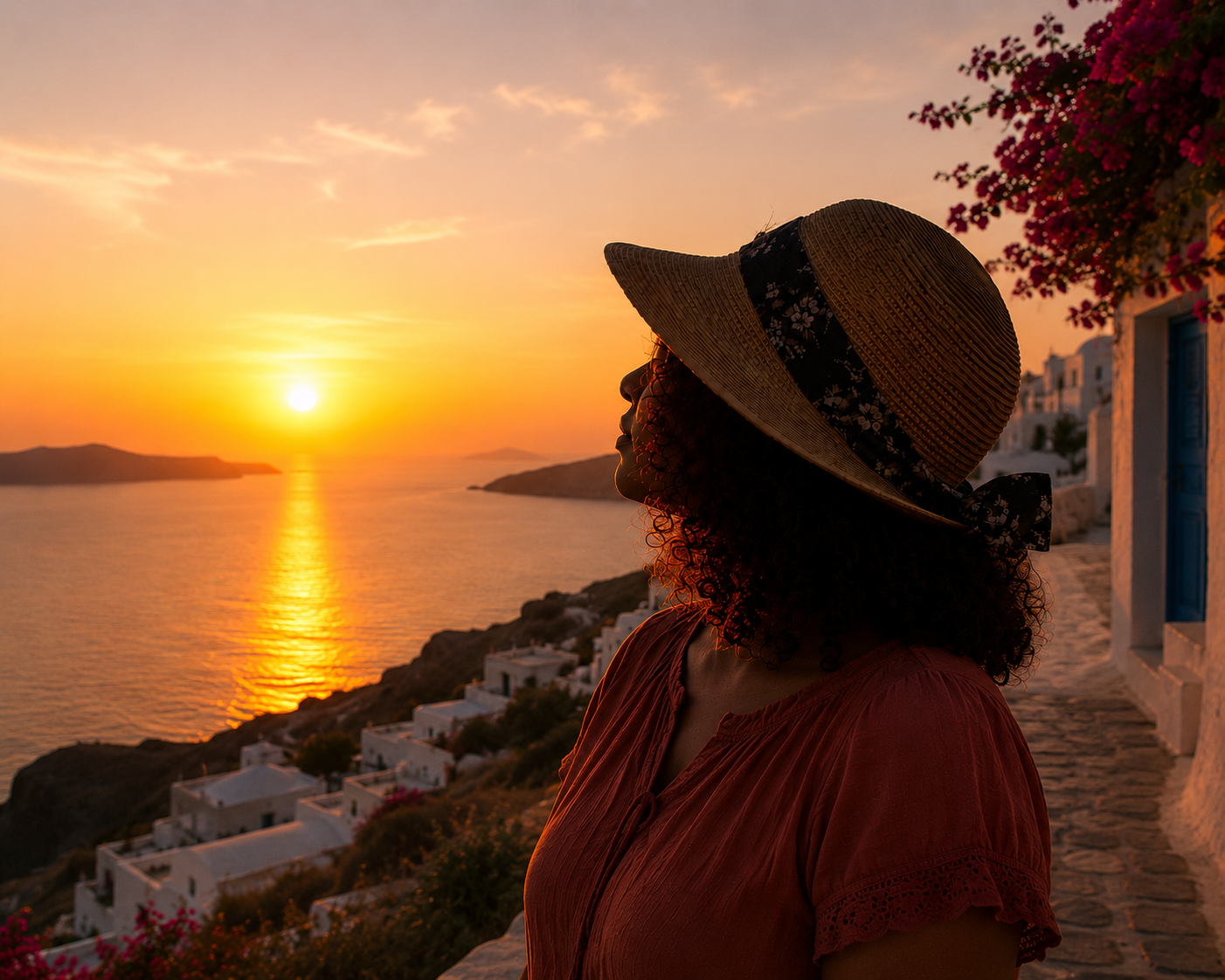 Melody Aimée Espinosa contemplando un atardecer junto al mar